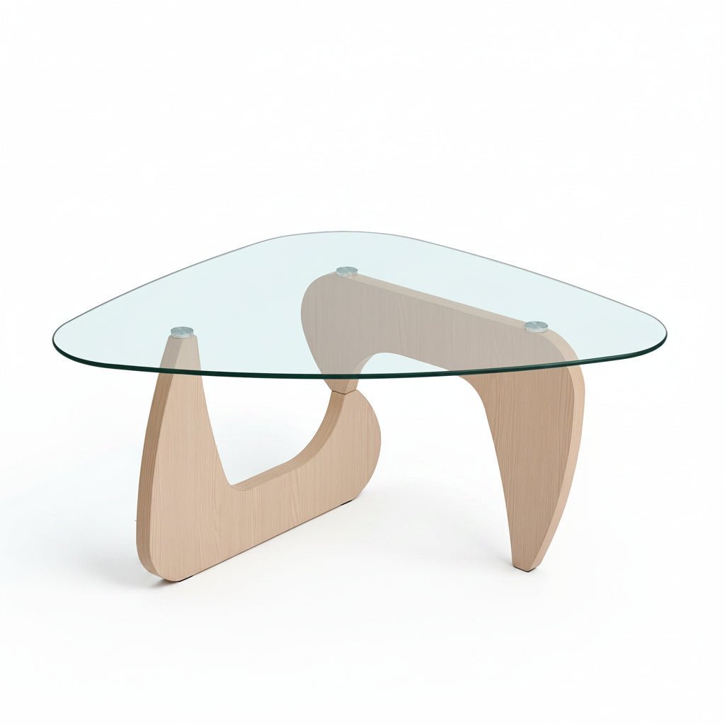 Glass Coffee Table with Walnut Brown Mid-Century Wood Base - Image 2